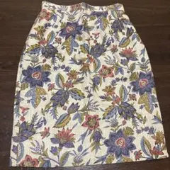 【MONTEDORO】レトロ麻タイトスカート ボタニカル柄のサムネイル