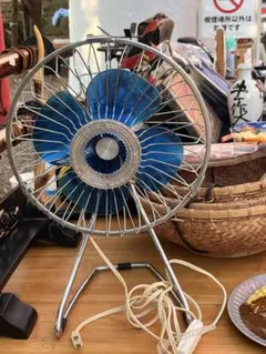 ホリエ　レトロ卓上扇風機 本体 ブルー羽根 昭和金属製ガード高さ42cm25cm ホリエ レトロ卓上扇風機 本体 ブルー羽根 昭和金属製ガード高さ