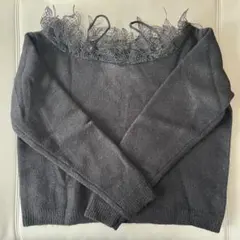 GRL 花柄レースオフショルダーニットトップス　dr619 ブラック