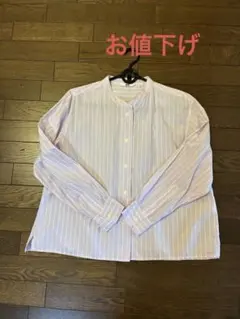 薄紫と白のストライプ長袖シャツ　UNIQLO
