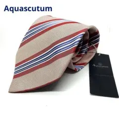 や*い様 タグ付き未使用！Aquascutum ネクタイ　薄赤×水色×白ストライのサムネイル