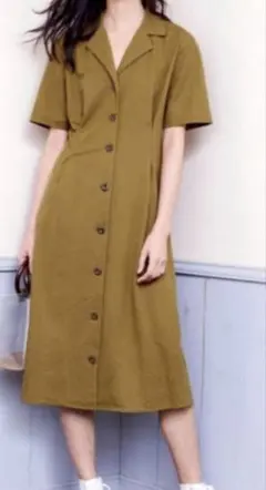 GU シャツワンピース 半袖 ロングワンピース ブラウン