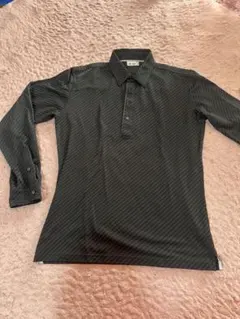 adidas 長袖ポロシャツ ブラック/ストライプ サイズo