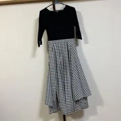 黒ニット×ギンガムチェックロングワンピース