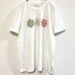 シーイン 半袖Tシャツ クルーネック フラワープリント 16Y 白 ポリエステル