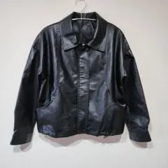 黒 フェイク レザー ジャケット 裾絞り M