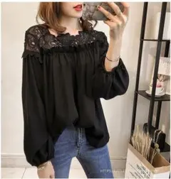 大きいサイズ　レディース　トップス　レース　長袖 秋冬 ブラウス