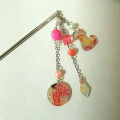 和風　和柄の猫の簪