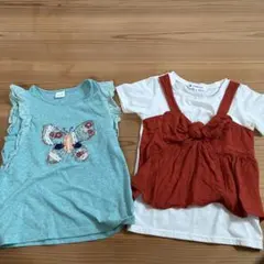 next 蝶刺繍 グローバルワークフリル袖 Tシャツ 2点セット
