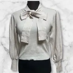 GRLグレイル　リボンニットトップス無地 薄いベージュピンクS