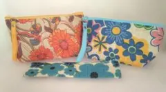 ★花柄　テキスタイルポーチ　3点セット　麻製品