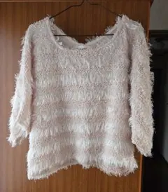 七分袖ボーダーニット/ショート丈