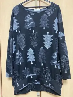 BARNDOORバーンドア裏起毛裾リブ チュニックニットソープリント北欧デザイン