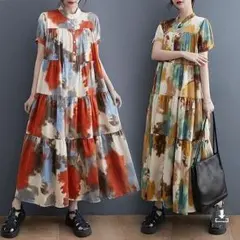 新品 大きいサイズ ゆったり ロングワンピース 半袖　夏秋 マキシ丈　4L