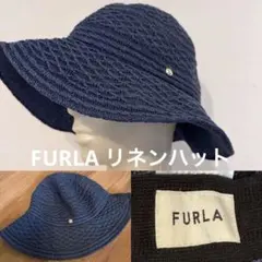 FURLA　UV カット　サーモニットハット　麻　ネイビー　手洗い可　インディゴのサムネイル