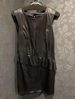 ZARA BASIC ブラックレザーワンピース L