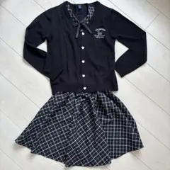 女児3点 カットソーとカーディガンとチェック柄スカートセット160㌢