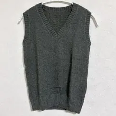 【新品未使用】Vネック ニットベスト グレー コットン100% Sサイズ