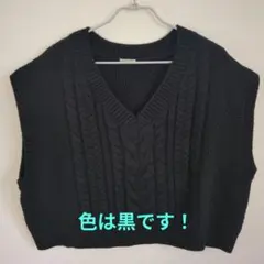 黒 Vネック ケーブル編み ベスト 3XL