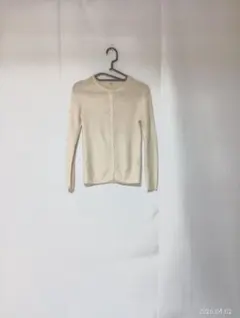 ユニクロアイボリー リブ編み 長袖カーディガン