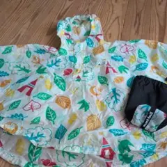 【本日お値下げ】montbell ベビーレインコート　カラフル葉っぱ（収納袋付）