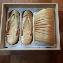 金色草履とバッグ揃いの花柄セット