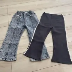 フレアパンツ デニム リブ フレアパンツセット