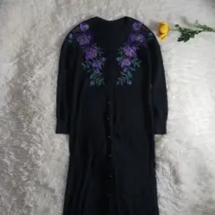 グレースコンチネンタル　ニットワンピース　フラワー　刺繍　Sサイズ　ブラック