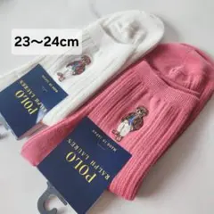 ​【新品】ポロラルフローレンポロベアソックス 2足セット 23-24cm白ピンク