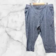 リネン グレー ハーフパンツ ウエストゴム