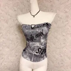 平成ギャル　グレー プリントキャミソール　Y2K