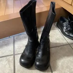 レザー ロングブーツ 黒 サイドジッパー