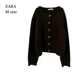 ザラ/ニットカーディガン/クルーネック/M/ダークブラウン/ショート丈/羽織り