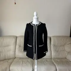 ソルさん専用ノーカラージャケット 黒 ホワイトトリミング