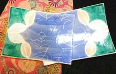 ♥プロが選ぶ高級【銀ラメ入・瀬戸美能焼翔武作】⬛３１cm花柄扇型デザイン１長皿