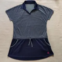 FILA ストライプ ポロシャツスタイル 半袖ワンピース