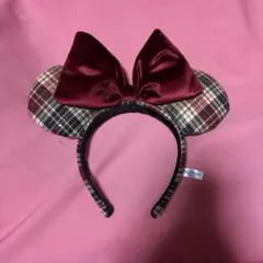ディズニー　ミニー　カチューシャ　チェック　赤　ファンキャップ