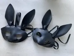 レア●ウサギ耳付き黒レザーマスク 2個セット　コスプレパーティー　ハロウィン