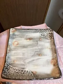 新品】美濃焼翔武窯 山茶花 手びねり角大皿 和食器 陶器 盛皿 さざんか