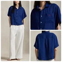 25年 新品 タグ付き✨ポロラルフローレン リネン シャツ ネイビー S 