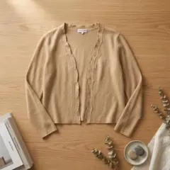 美品 FOXEY フォクシー ベージュ リブ編み マドレーヌ カーディガン 38