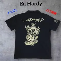 Ed Hardy エド ハーディー ロゴ刺繍 半袖ポロシャツ スカル 翼 L 黒のサムネイル