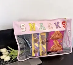 SNACKS ロゴ入り クリアポーチ ピンク 大容量