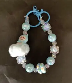 ラブブ水色ビーズの携帯ストラップ