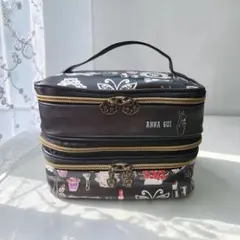 美品【ANNA SUI】2つに分かれる バニティポーチ 黒 猫 メイクBOX