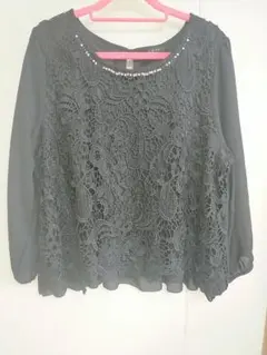 大きいサイズ パールブラウス ブラック 3L