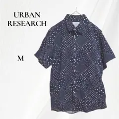 ◇アーバンリサーチ 半袖シャツ ドット パッチワーク風　綿 麻 M ネイビーのサムネイル