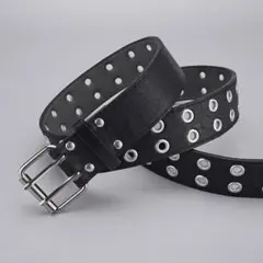 ベルト ダブルハトメベルト 黒 y2k ダブルピンベルト グランジ スケーター