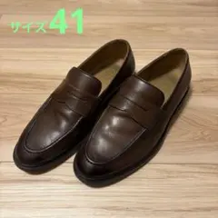 【美品】ZARA サイズ41 レザーペニーストラップローファー ブラウン