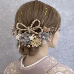 ラベンダーベージュ♡金箔付♡髪飾り ヘッドドレス 前撮り 成人式 卒業式 七五三